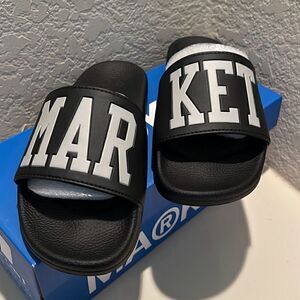 Market Men's Size 7 Women's Size 8.5 Standard Slide Sandals Black White New